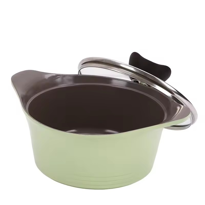 Periuk stok sup aluminium tidak melekat logo tersuai fesyen dengan penutup